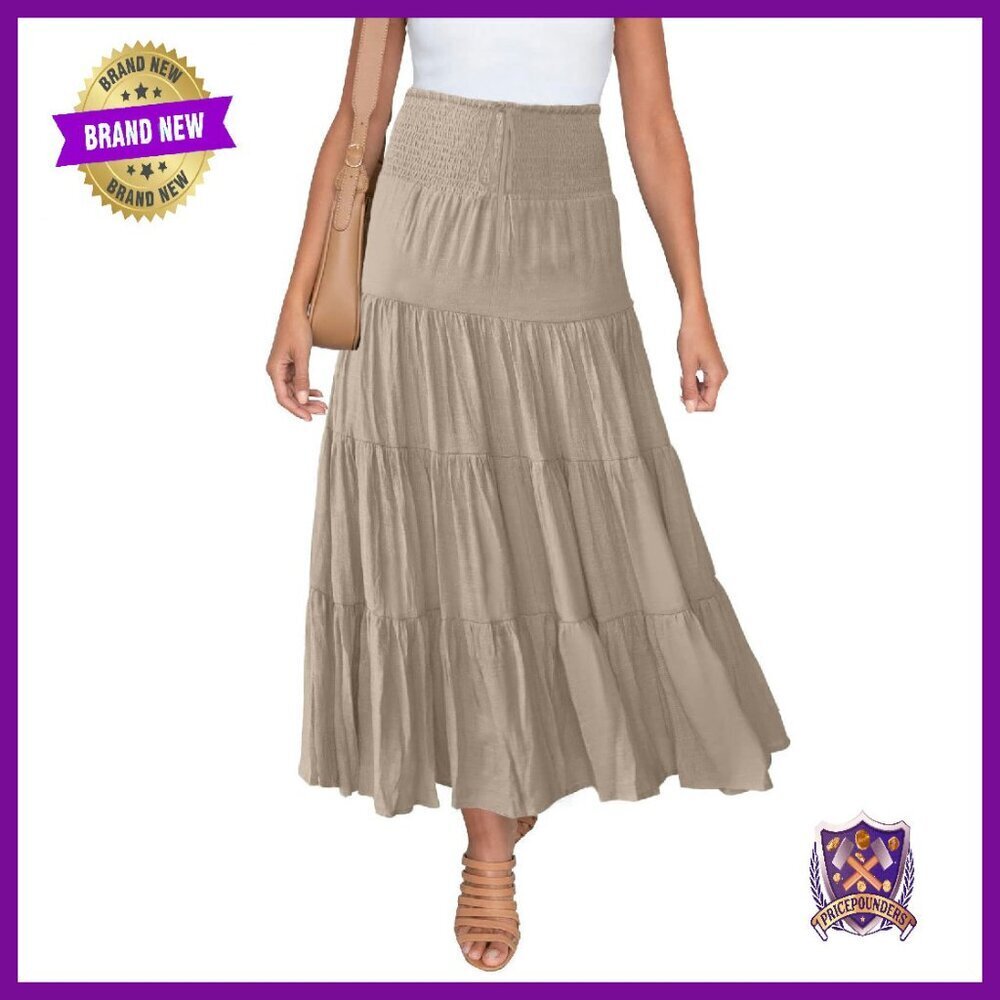 Rayon Maxi Skirt Smocked Waist A-Line Flowy Summer Beach Casual